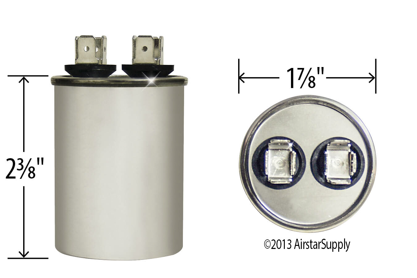 7.5 MFD x 370 / 440 VAC ROUND Run Capacitor AmRad USA2206 – Made in the USA