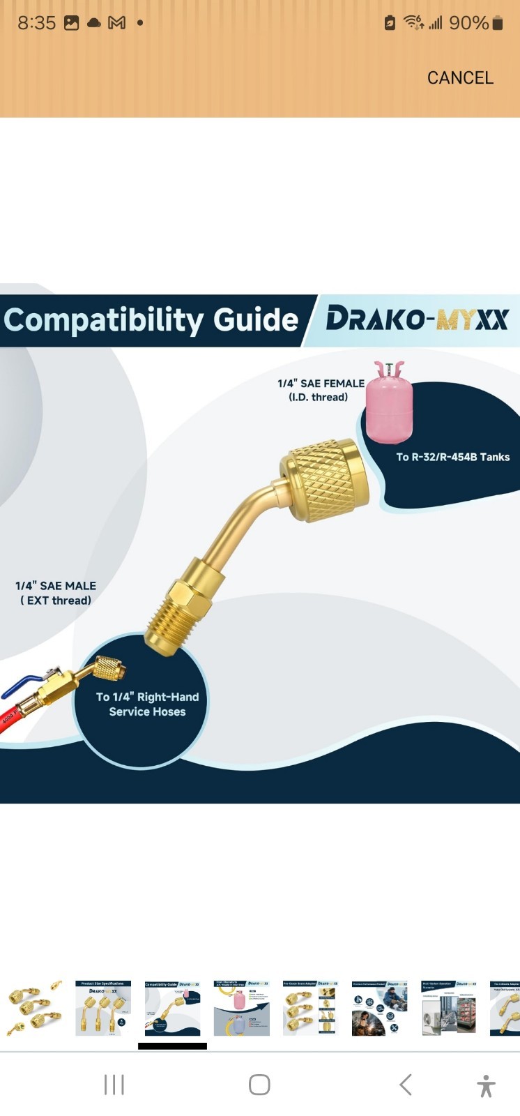 DRAKO-MYXX 3 Pcs A2L R 32 R-454B Adapter 1/4″ LH Female To 1/4″ RH male