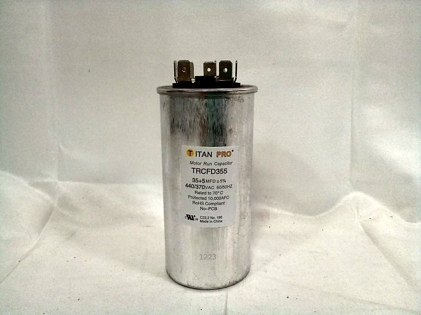 Titan Pro TRCFD355 Round Dual Motor Run Capacitor 35+5 MFD 440/370VAC