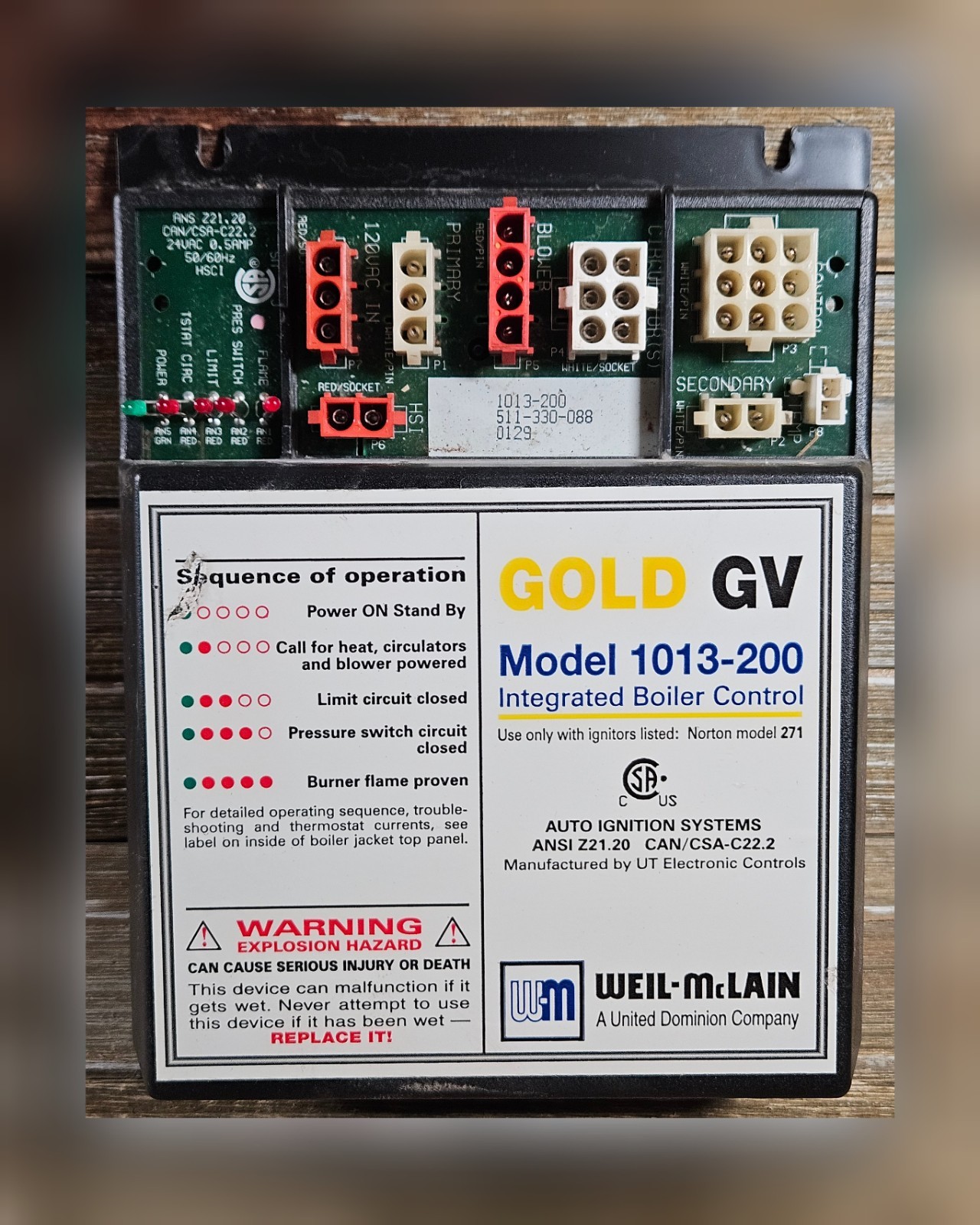 Weil McLain 1013-200 Gold GV Integrated Boiler Control Circuit Board 511-330-088
