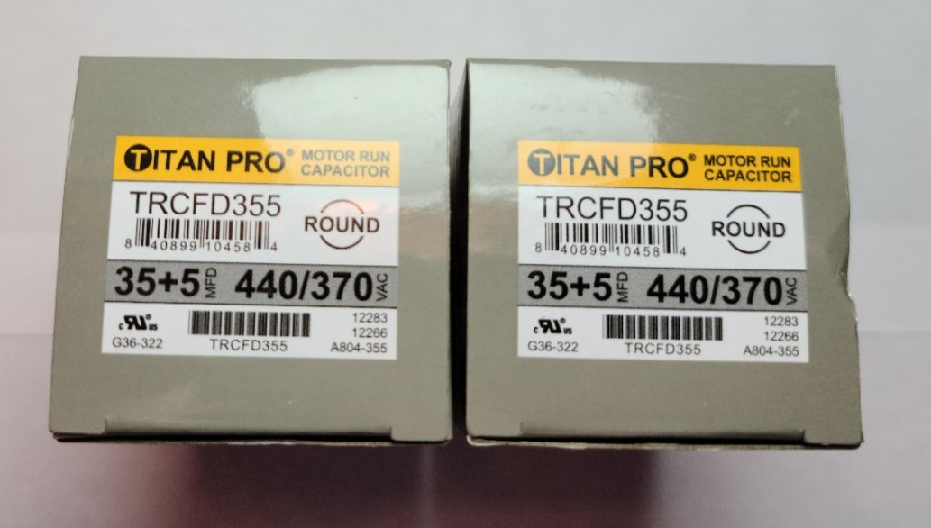 2X Titan Pro TRCFD355 HVAC Round Dual Motor Run Capacitor 35/5 MFD/UF440/370 V