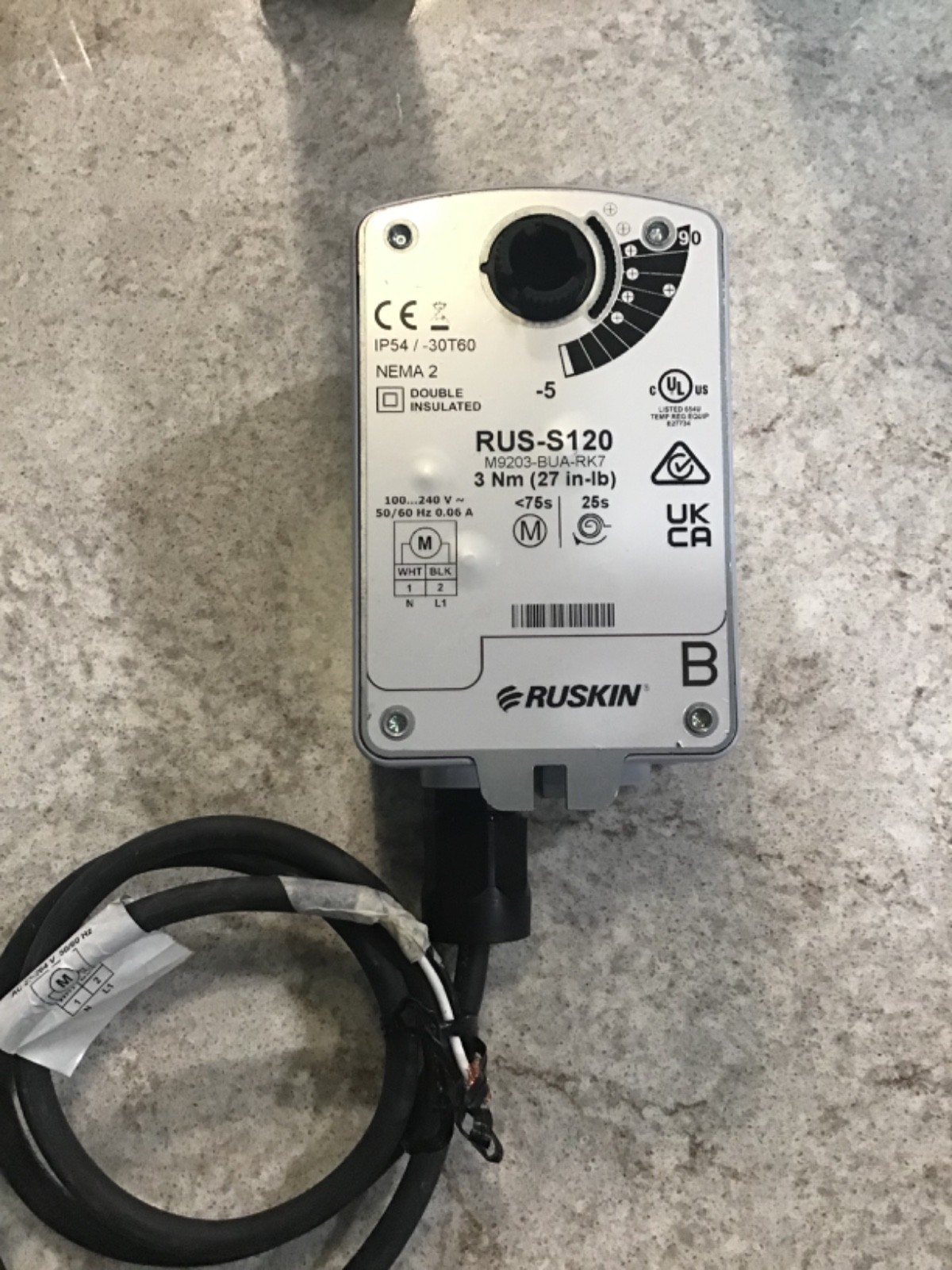 Ruskin RUS-S120 M9203-BUA-RK7 Control Damper Actuator 3Nm 27in-lb 120V NEW