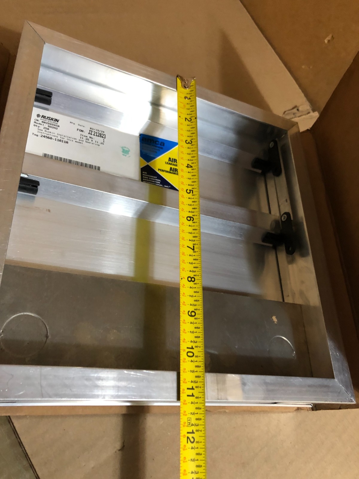 Back Draft Damper Horizontal Mount 11″x11″ ALUMINUM