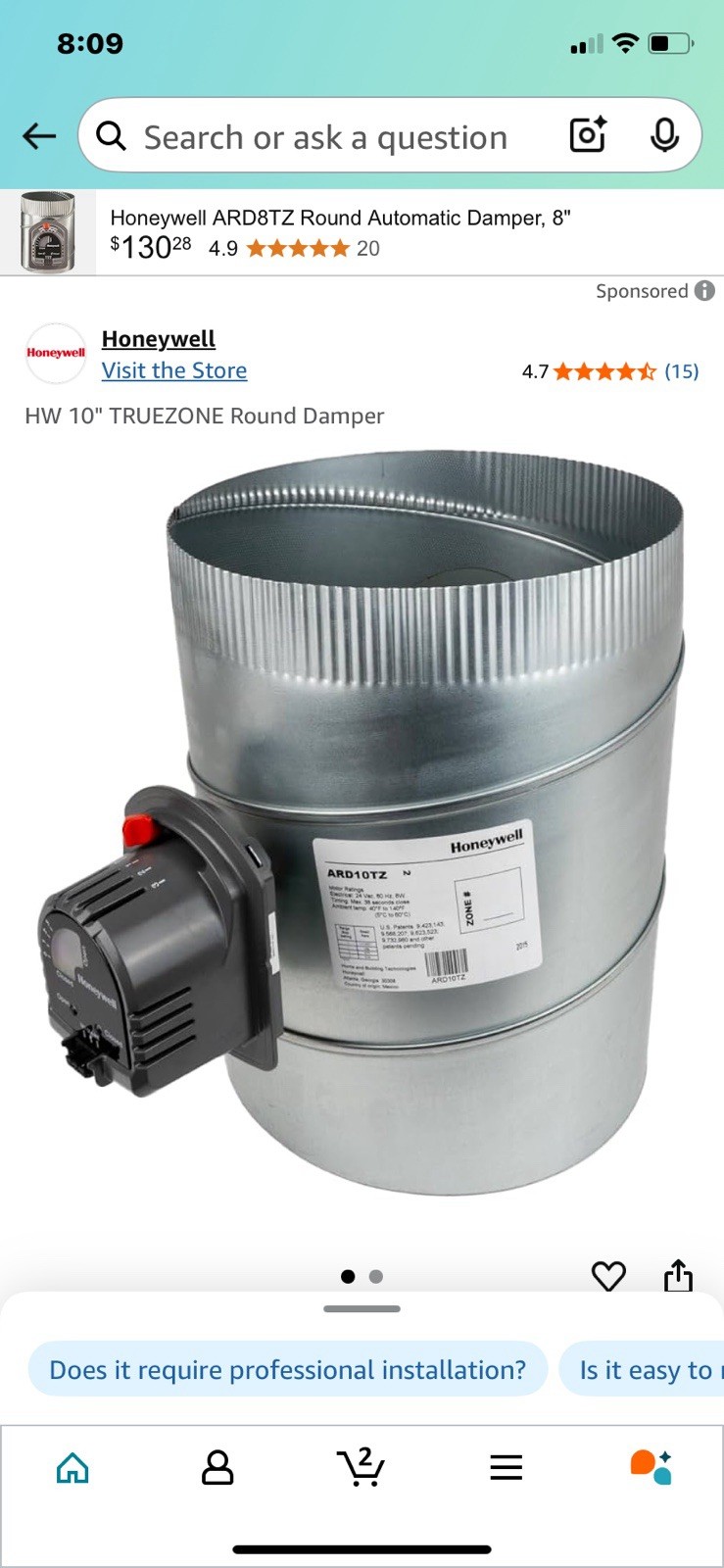 Honeywell ARD10TZ 10in Round Automatic TrueZONE Damper, Normally Open