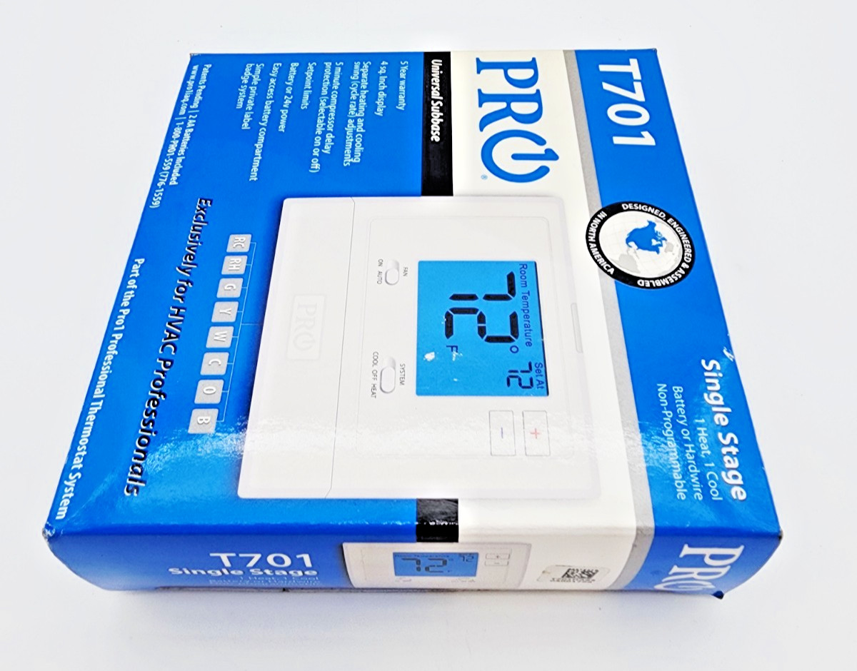 PRO1 IAQ T701 Thermostat Single Stage 1 Heat/1 Cool NIB Non-Programmable