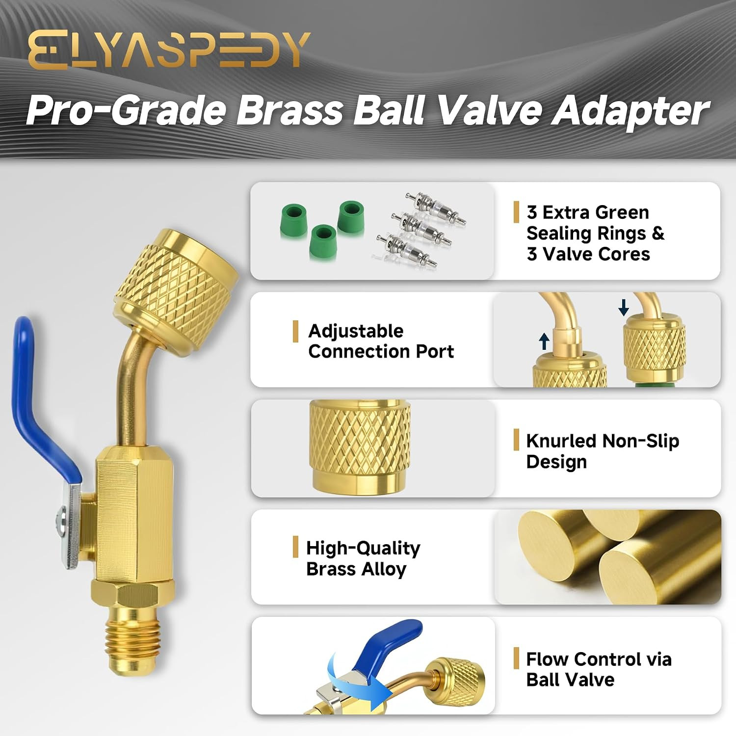 3-Piece A2L R32/R454B Ball Valve Adapter, 1/4″ R32/R454B A2L Refrigerant LH Tank