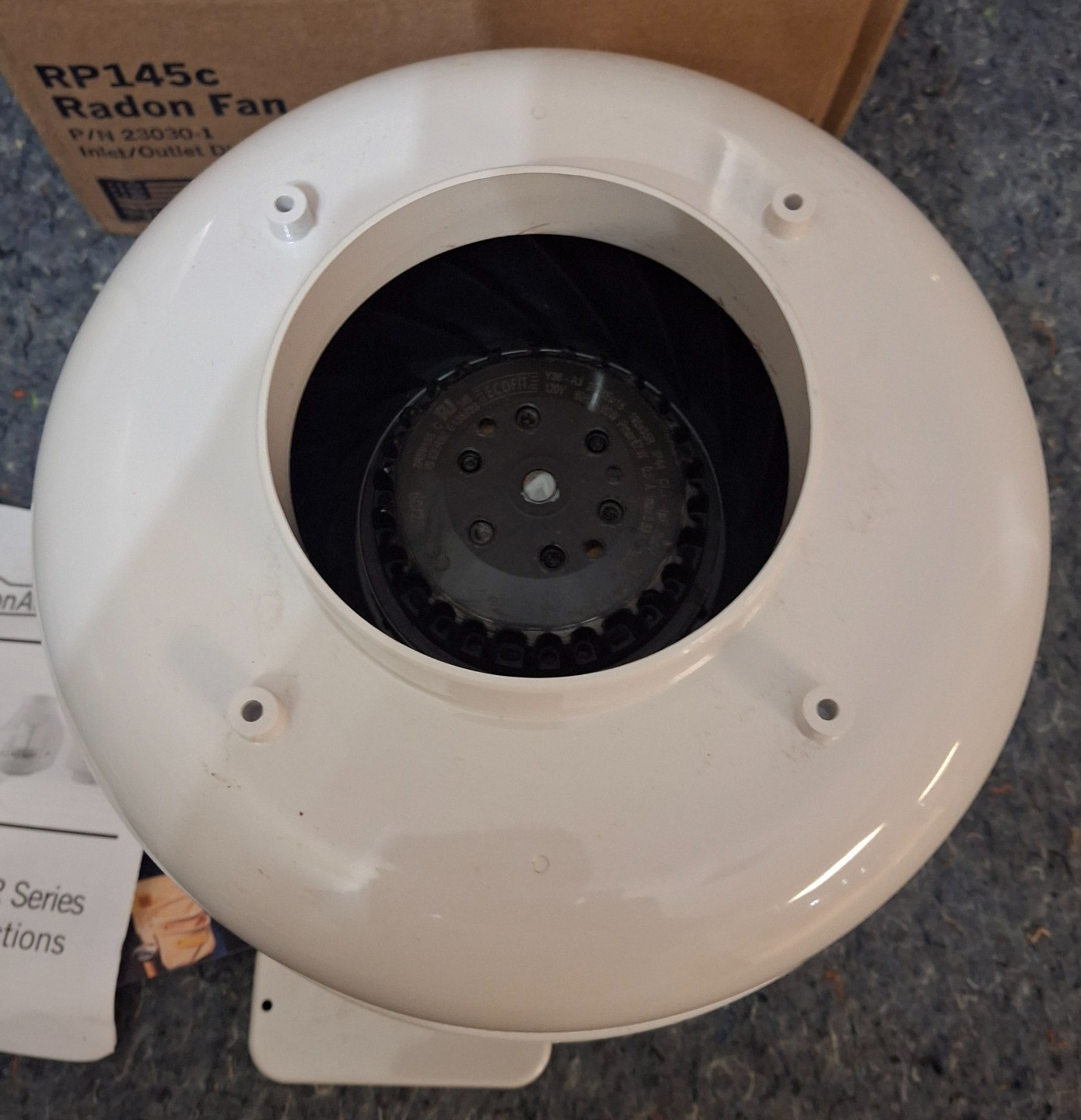 RadonAway RP145C Radon Fan 4.5″ OD 23030-1 White 120V 150CFM *READ*
