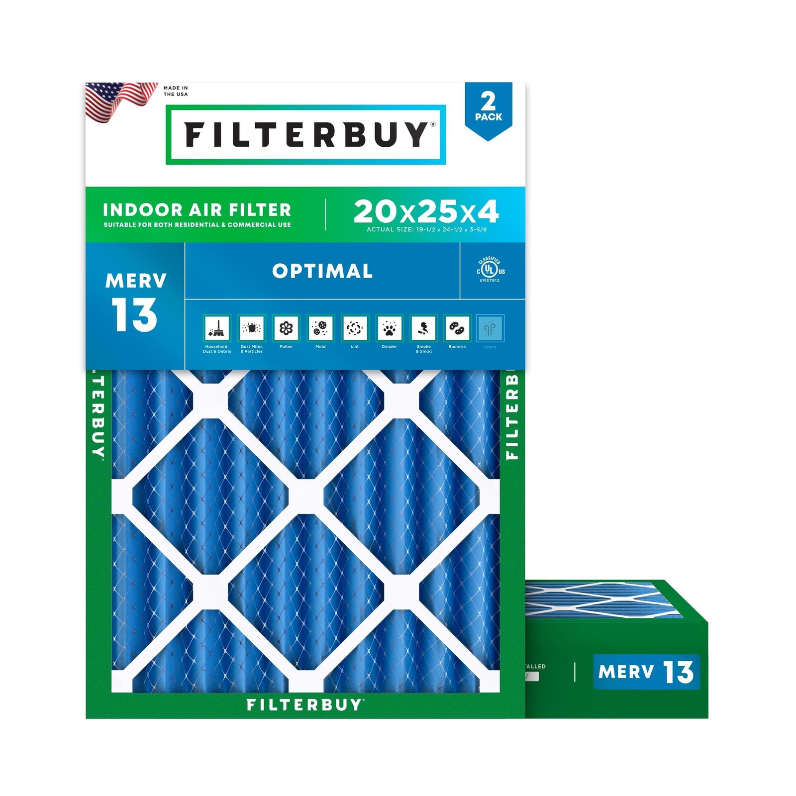 Filterbuy 20x25x4 Air Filter MERV 13 Optimal Smoke & Allergy Defense (2-Pack)…