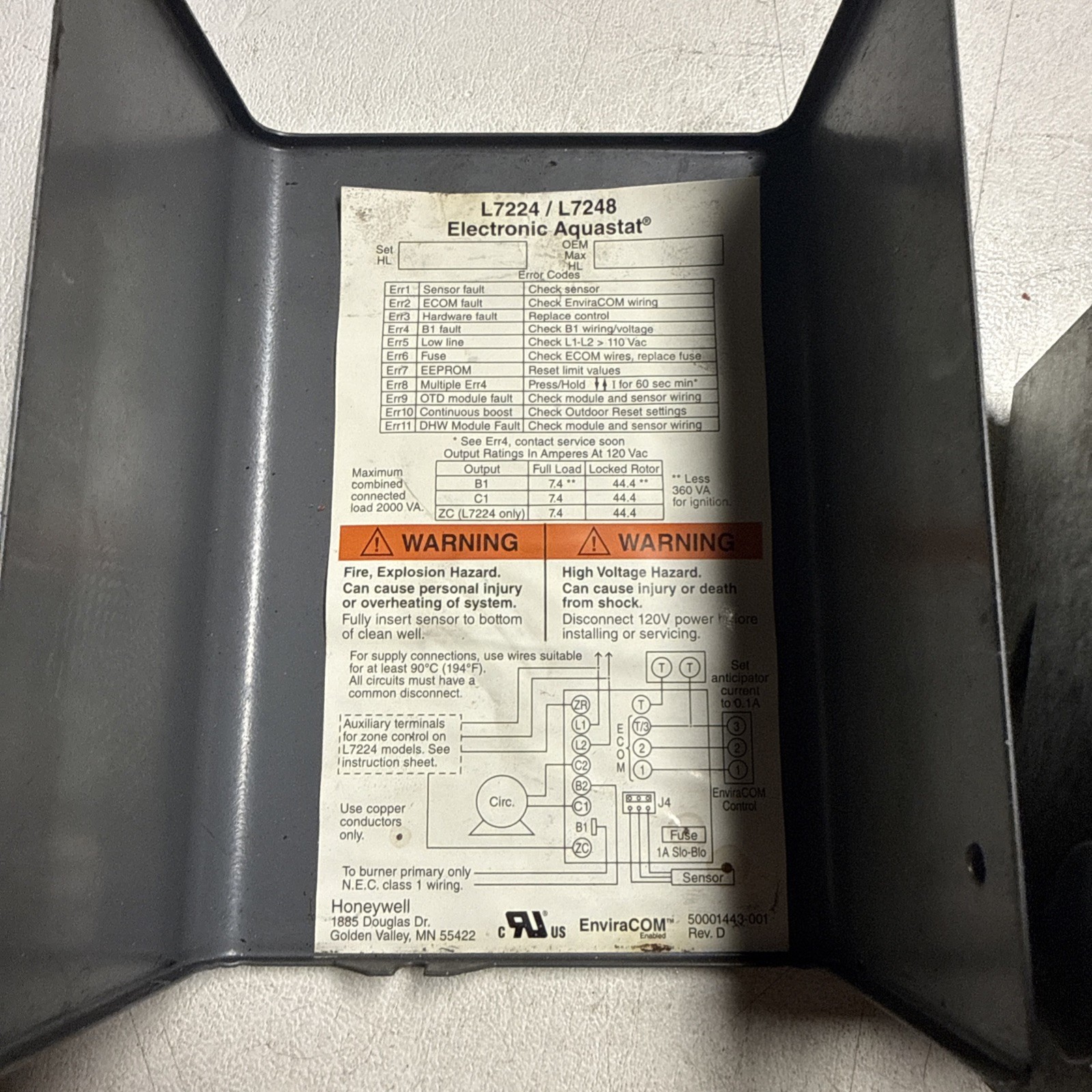 Honeywell L7224U-1002 Electronic Oil Aquastat