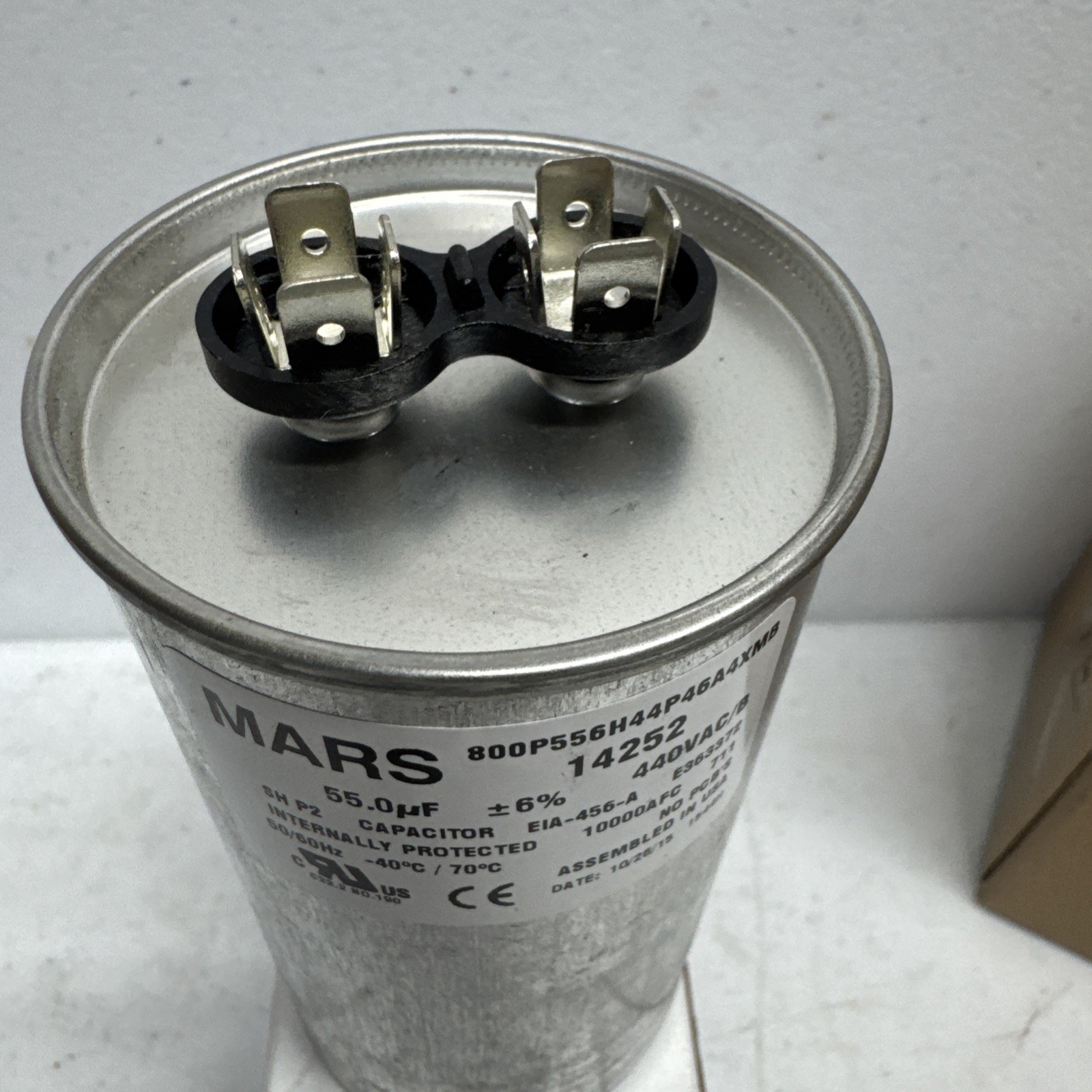Mars 14252 Motor Run Capacitor NOS 55 MFD- Round 370/440V AC Dual Voltage Rated