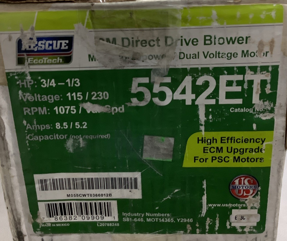 U.S. Motors 5542ET M055PWCWT-0366 Blower Motor 3/4HP 1075RPM (R108)