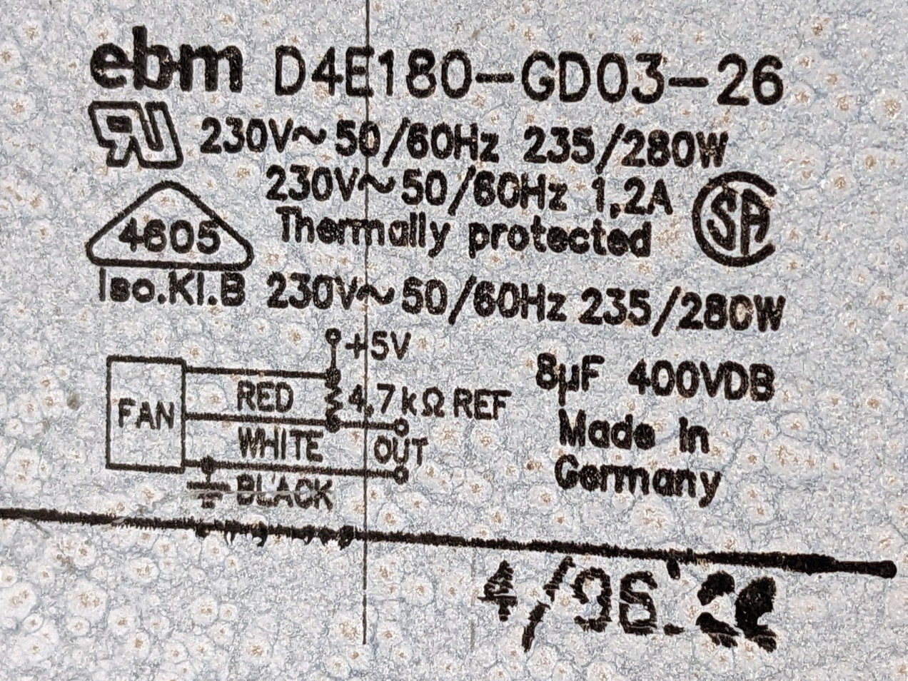 ebm Papst D4E180-GD03-26 Centrifugal Blower Fan 230V 235/280W Thermally Protecte