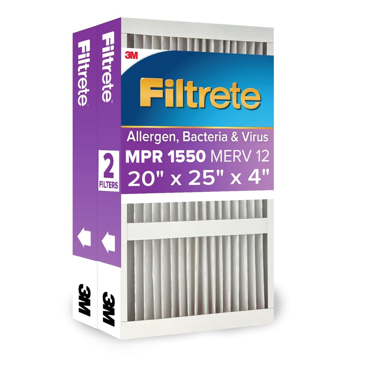 Filtrete 20X25X4 Air Filter Merv 12 Mpr 1550 Certified Friendly 2-Pack Fits Ac
