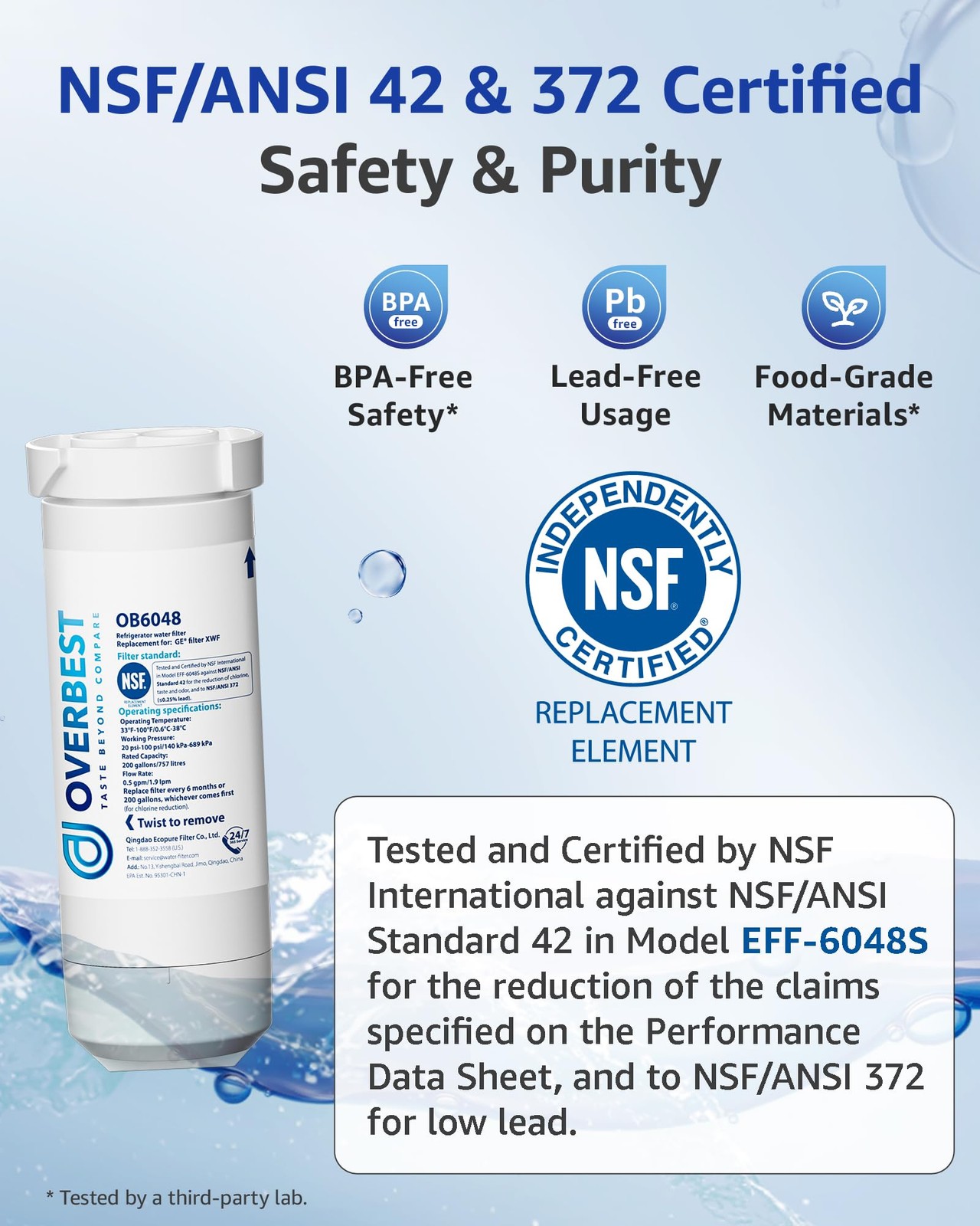 Overbest XWF (No chip) Refrigerator Water Filter, 3 Count (Pack of 1), White