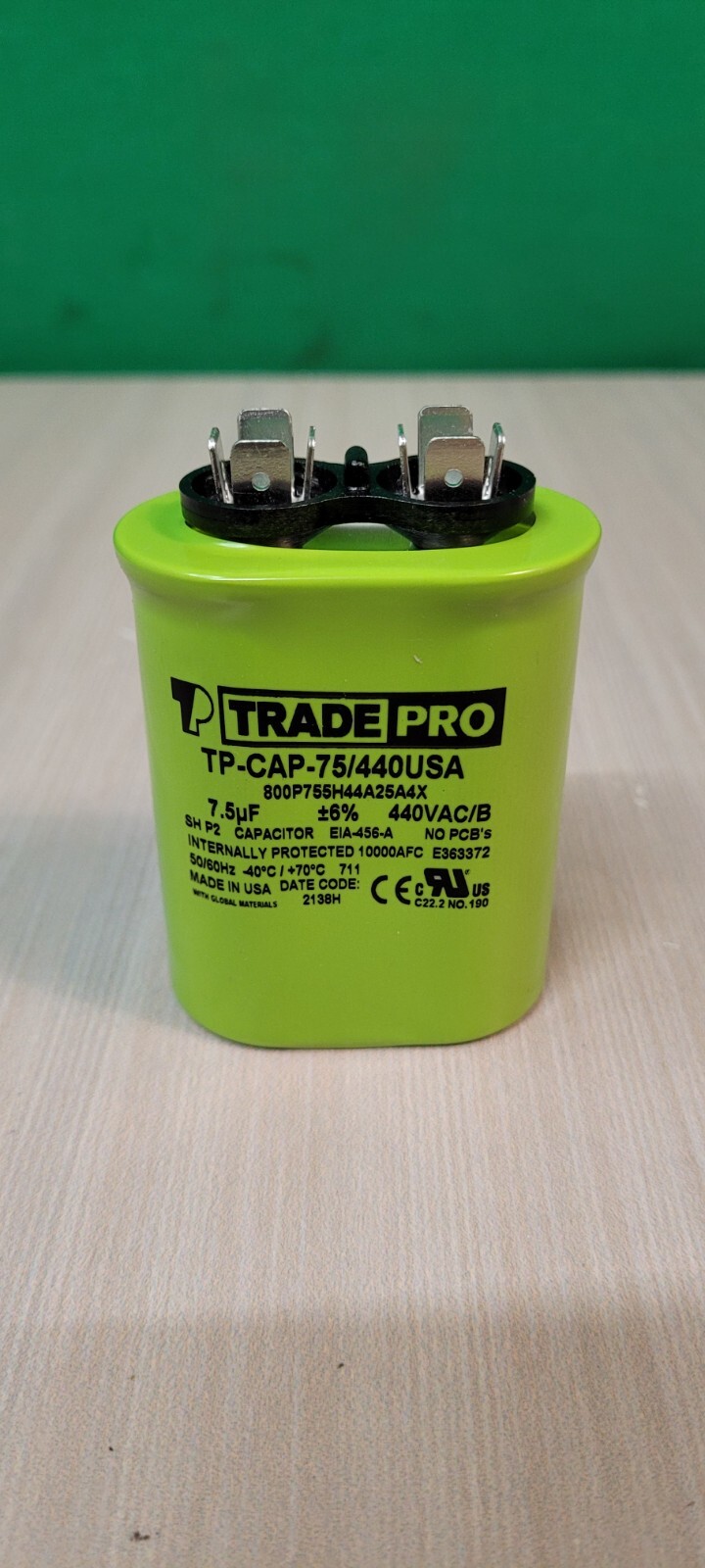 MARS TRADEPRO TP75440UO TP-CAP-7.5/440 7.5 MFD 440 Volt Oval Run Capacitor