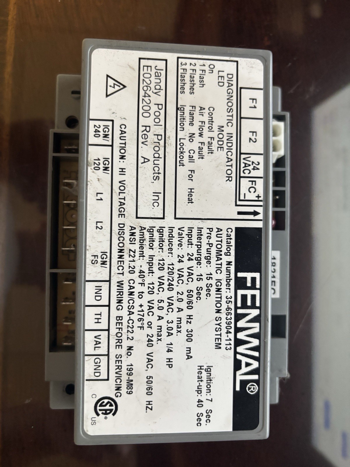 FENWAL 35-663904-113 Automatic Ignition System Jandy E0264200