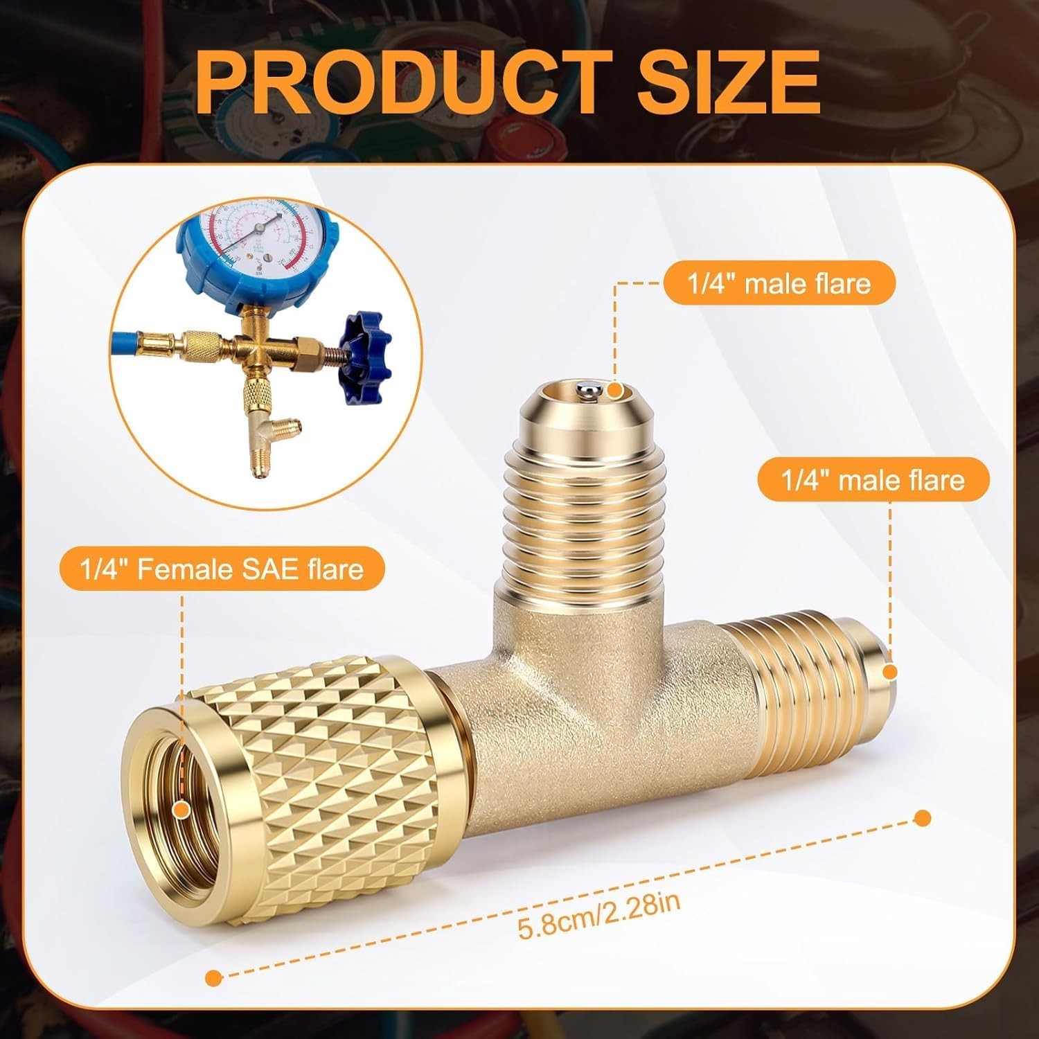Brass 1/4″ HVAC Access Tee Valve Core Adapter for R22 R12 R134 Refrigerant