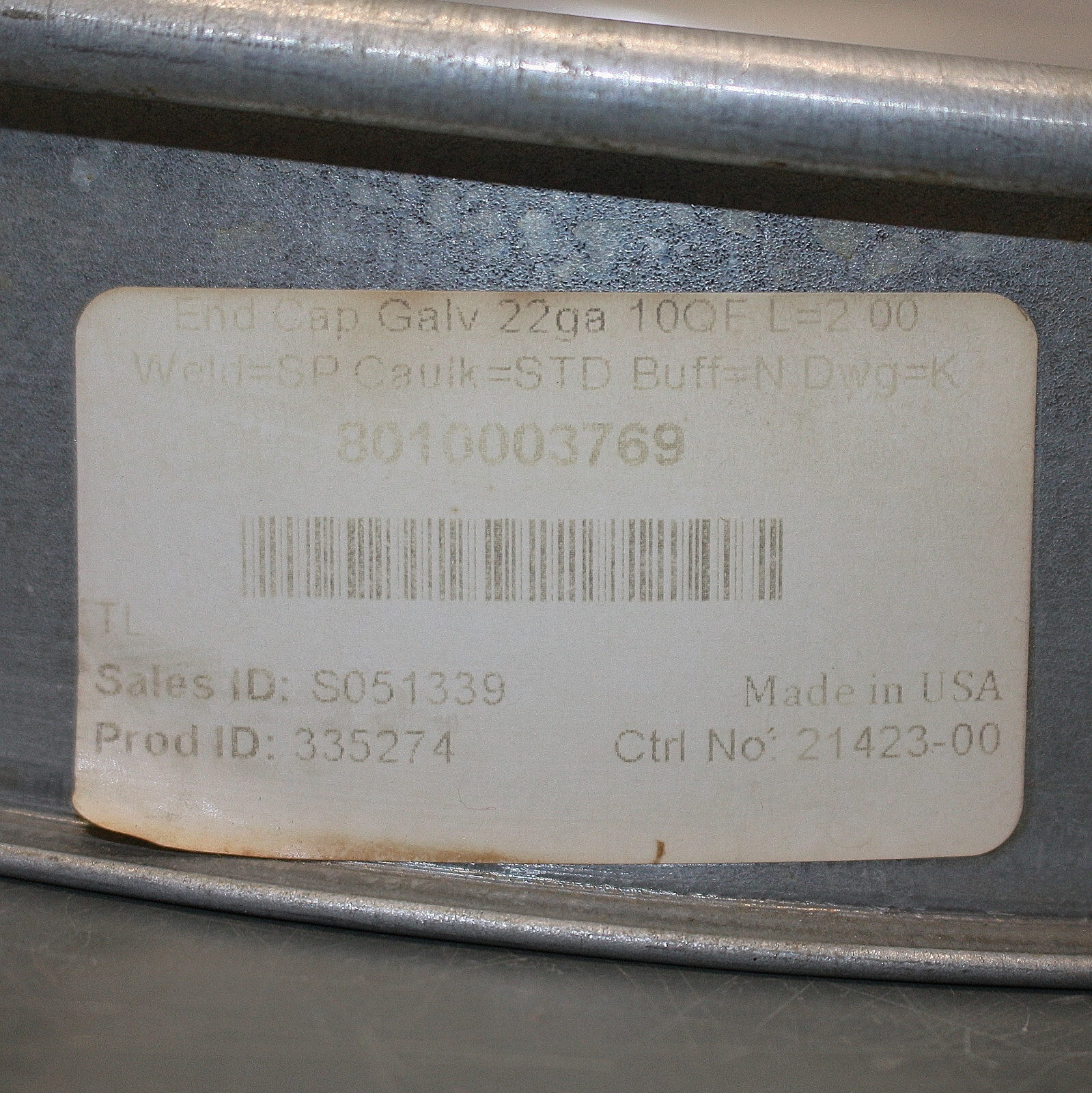 (2) Nordfab QF End Cap 8010003769, 10″ Duct Diameter, Galvanized Steel, 22 ga