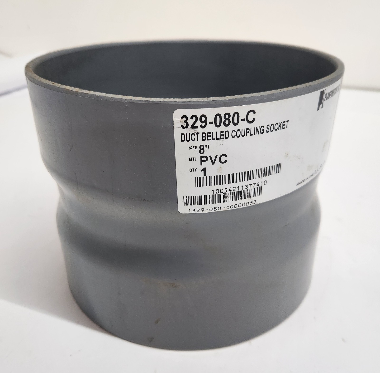 Plastinetics 329-080-C 8″ PVC Exhaust Duct Belled Coupling Socket