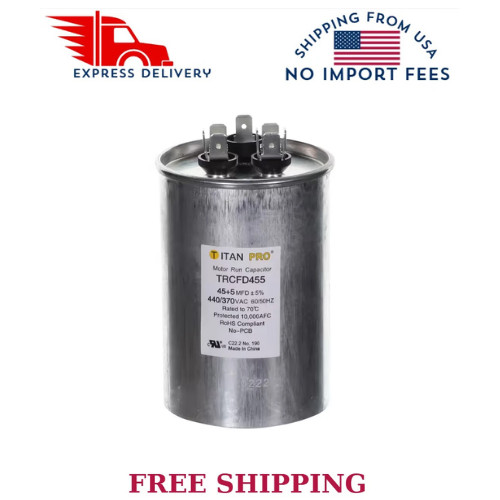 TitanPro TRCFD455 HVAC Round Dual Motor Run Capacitor. 45/5 MFD/UF440/370 Volts