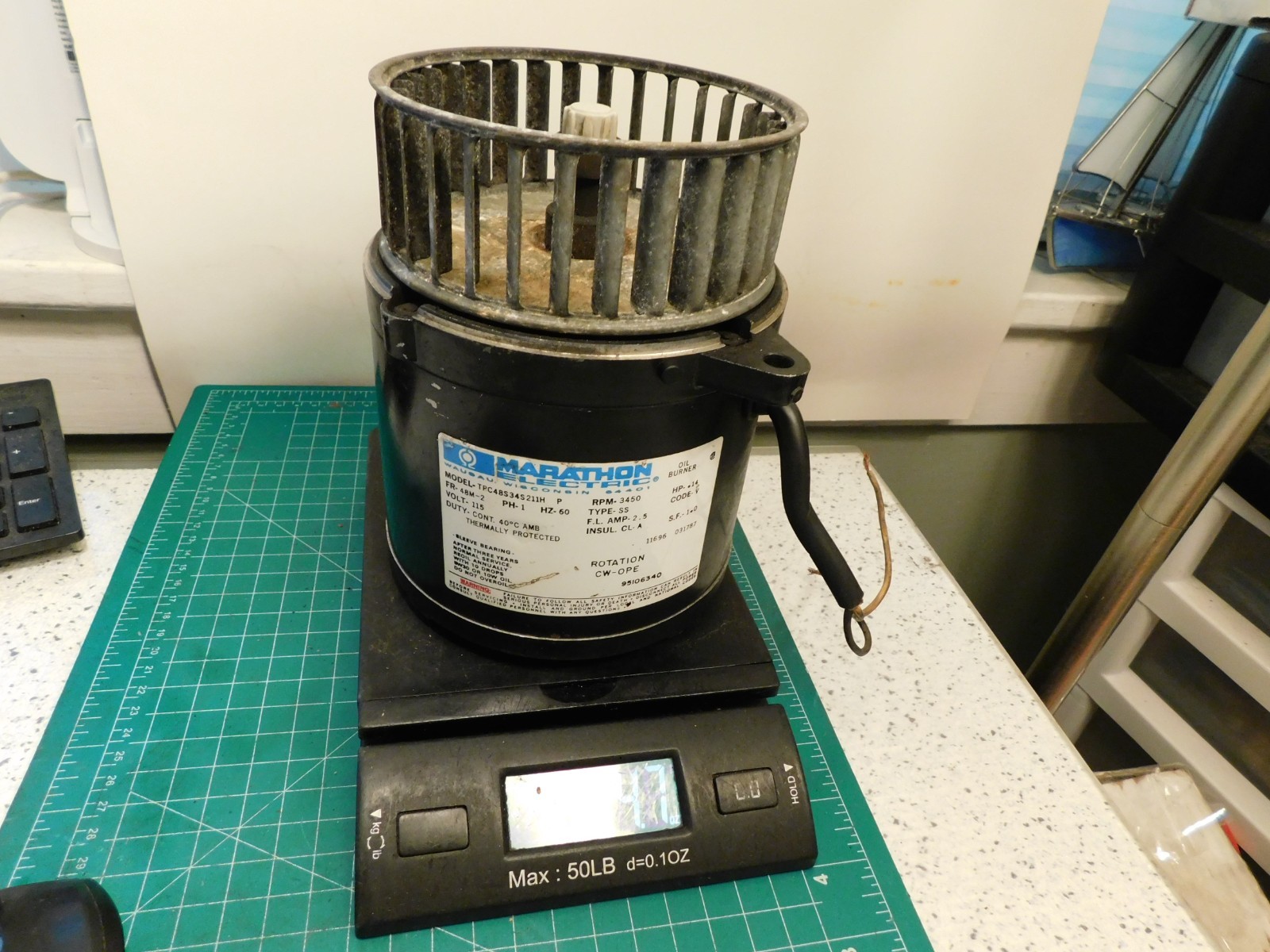 Marathon .14hp 115v 3450rpm 60hZ Type SS Code V 1-Phase Motor w/Fan Tested