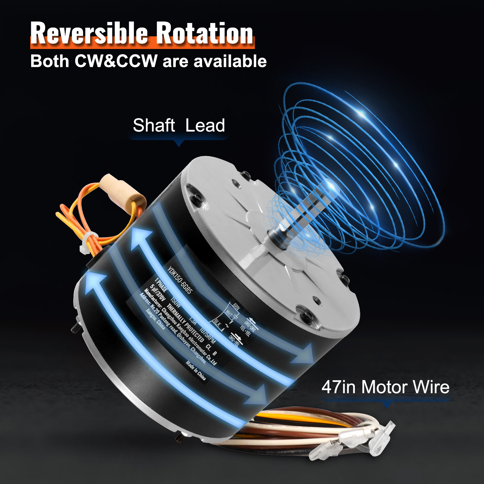 VEVOR Condenser Fan Motor 1/5HP 1075RPM 1.3A 208-230V K55HXJKL-2918 51-23055-11