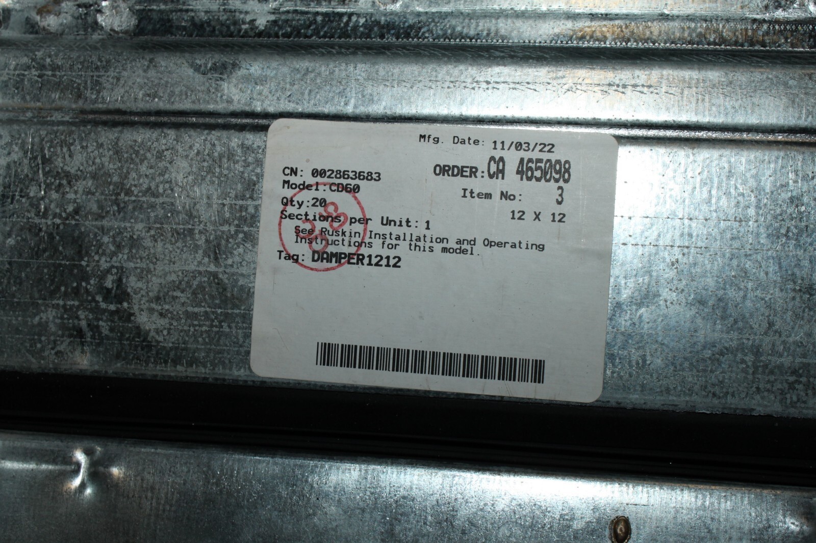 Ruskin CD60 12″x12″ Control Damper Vent