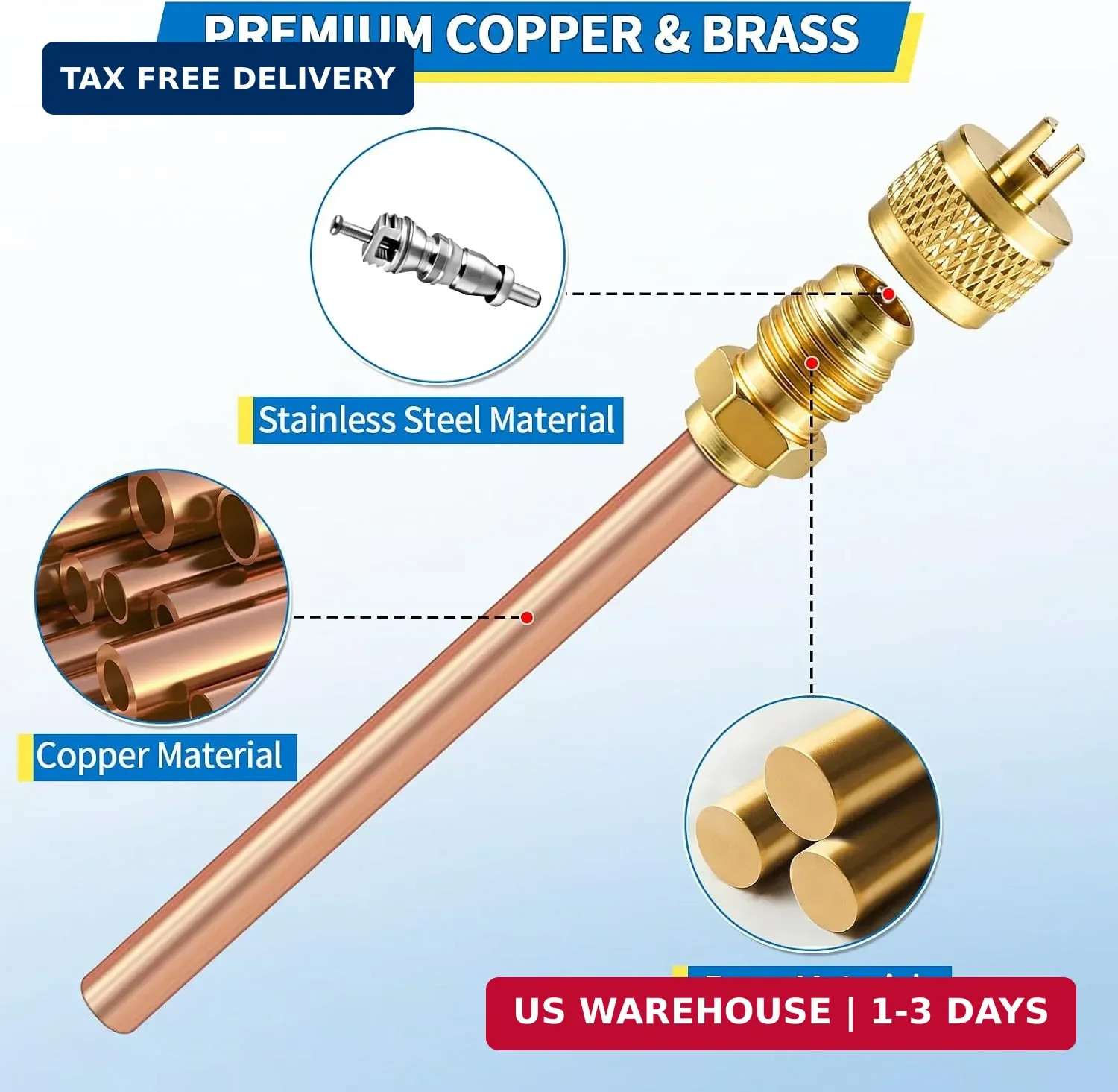 20-Pack 4.5 Inch HVAC Service Access Valves 1/4” SAE x 1/4” OD | 20pcs Stem Co