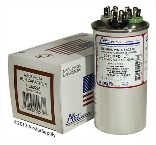 30 + 5 uF MFD x 370 / 440 VAC Motor Run Capacitor AmRad USA2226 – Made in USA