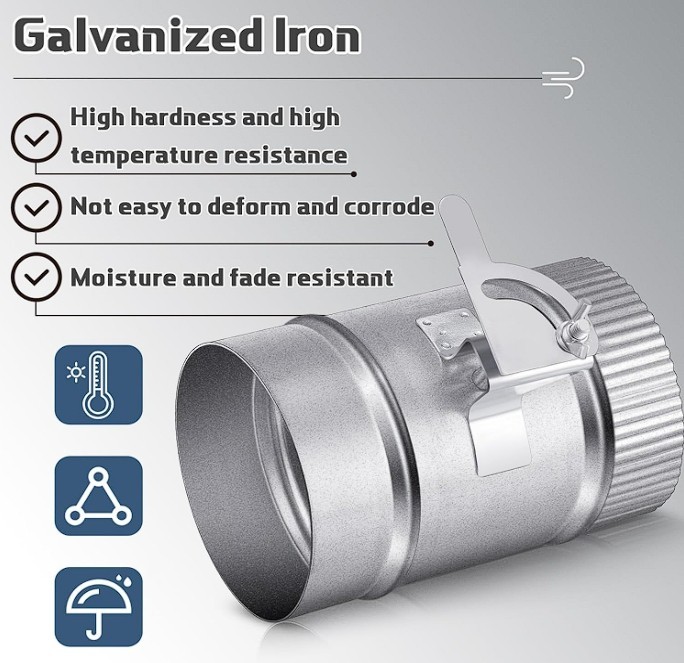 4 Inch Backdraft Damper Manual Volume Control with Galvanized Sleeve for HVAC