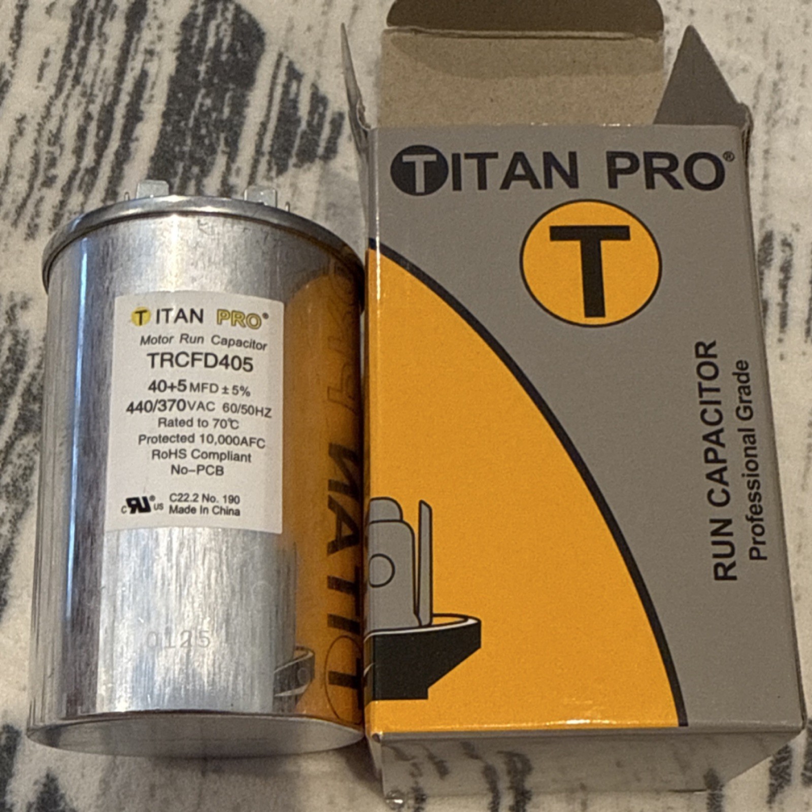 Titan Pro 40+5 uF Dual Run Capacitor Round 440/370V TRCFD405 HVAC AC