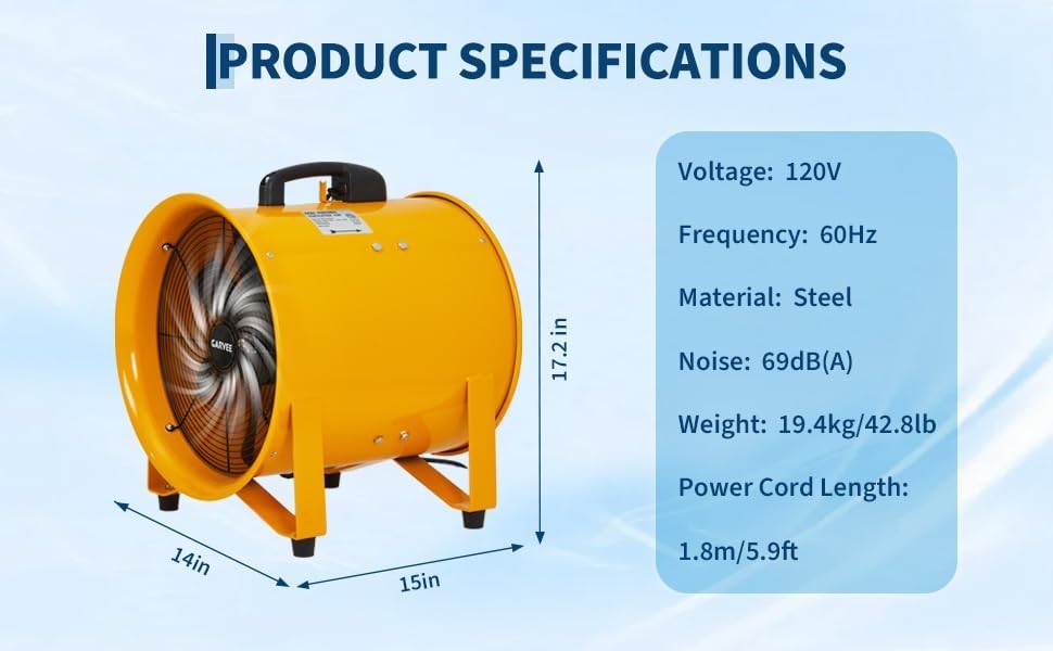 3500 CFM Heavy Duty Air Mover Fume Extractor 12 IN Utility Blower Exhaust Fan US