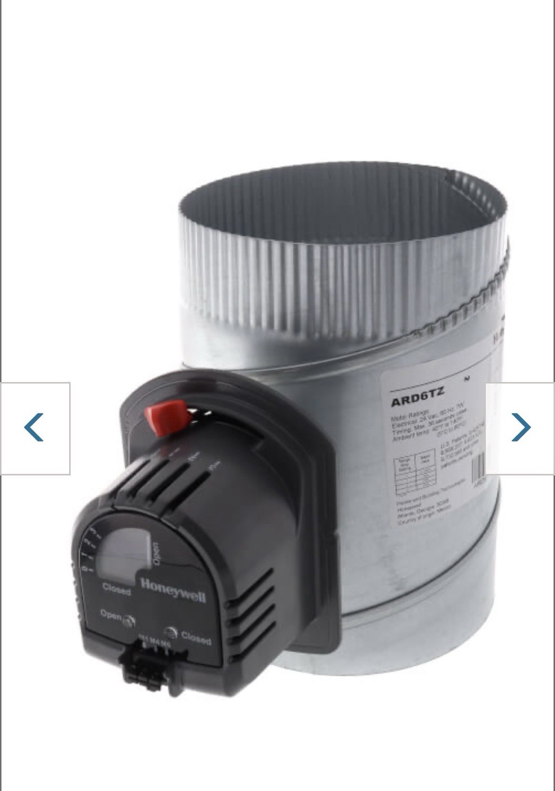 Honeywell ARD6TZ Motorized Round Damper 24V Galvanized Steel Corded Electric