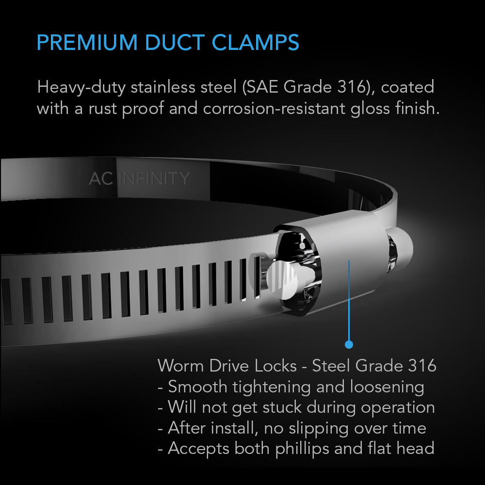 Stainless Steel Clamps, 10-Inch (Pack of 2) for Ducting, Exhaust, Ventilation