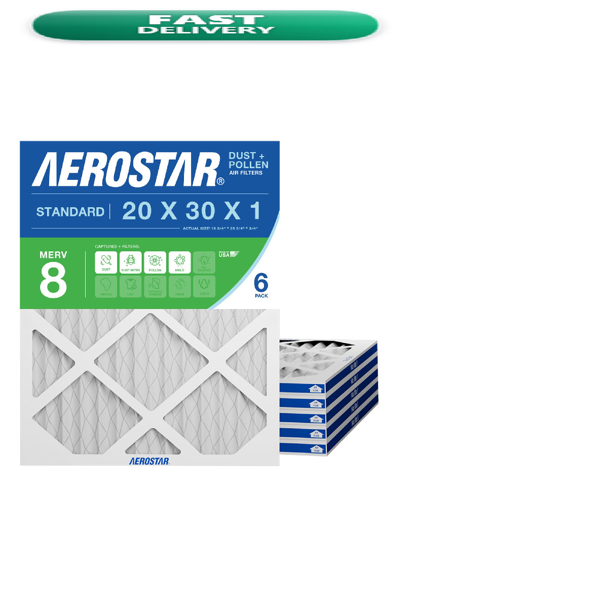 Aerostar 20X30X1 Merv 8 Air Filter 6 Count Actual Size 19.75 X 29.75 X 0.75 Air