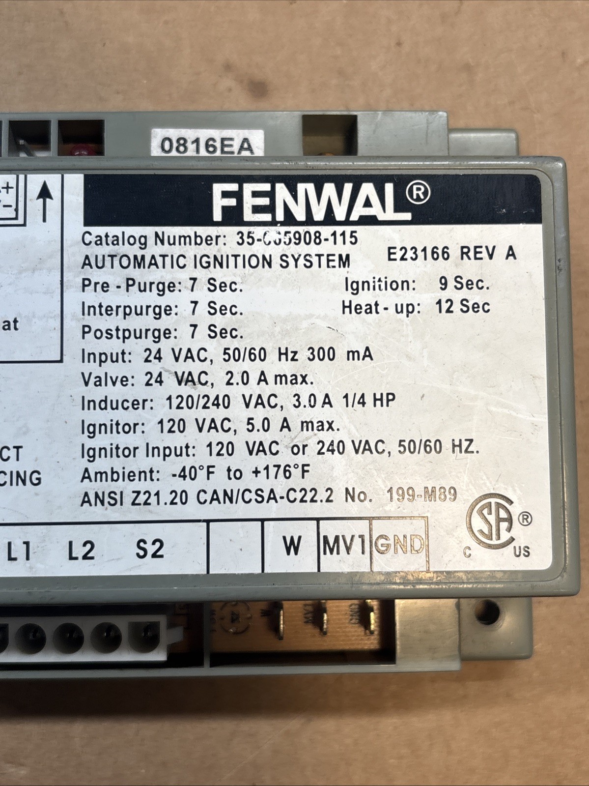 Fenwal 35-665908-115 24 Vac Hot Surface Ignition Control Board