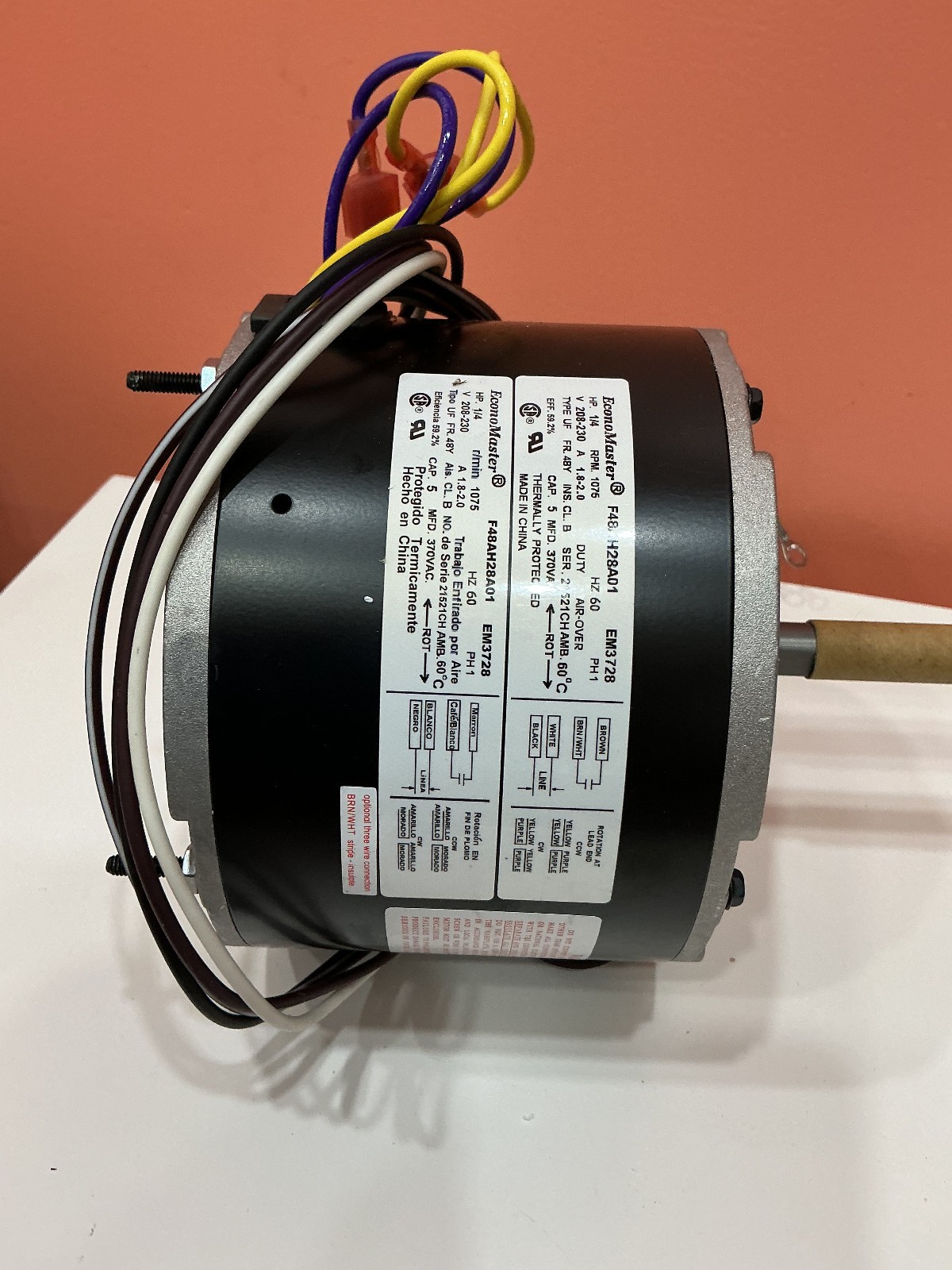 EconoMaster EM3728 Condenser Fan Motor 1/4 HP 1075 RPM 208-230V F48AH28A01 HVAC