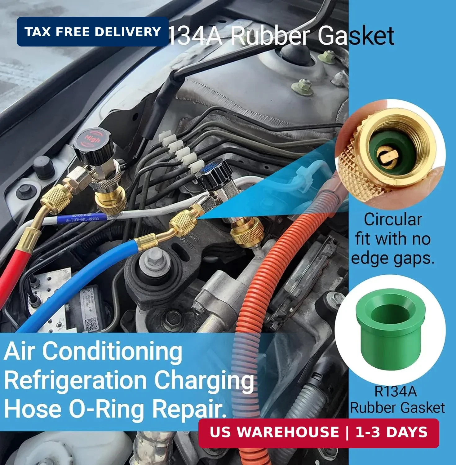 100PCS 1/4″ Quick Coupler Charging Gaskets, HVAC Hose Seals, Rubber O-Ring Repai