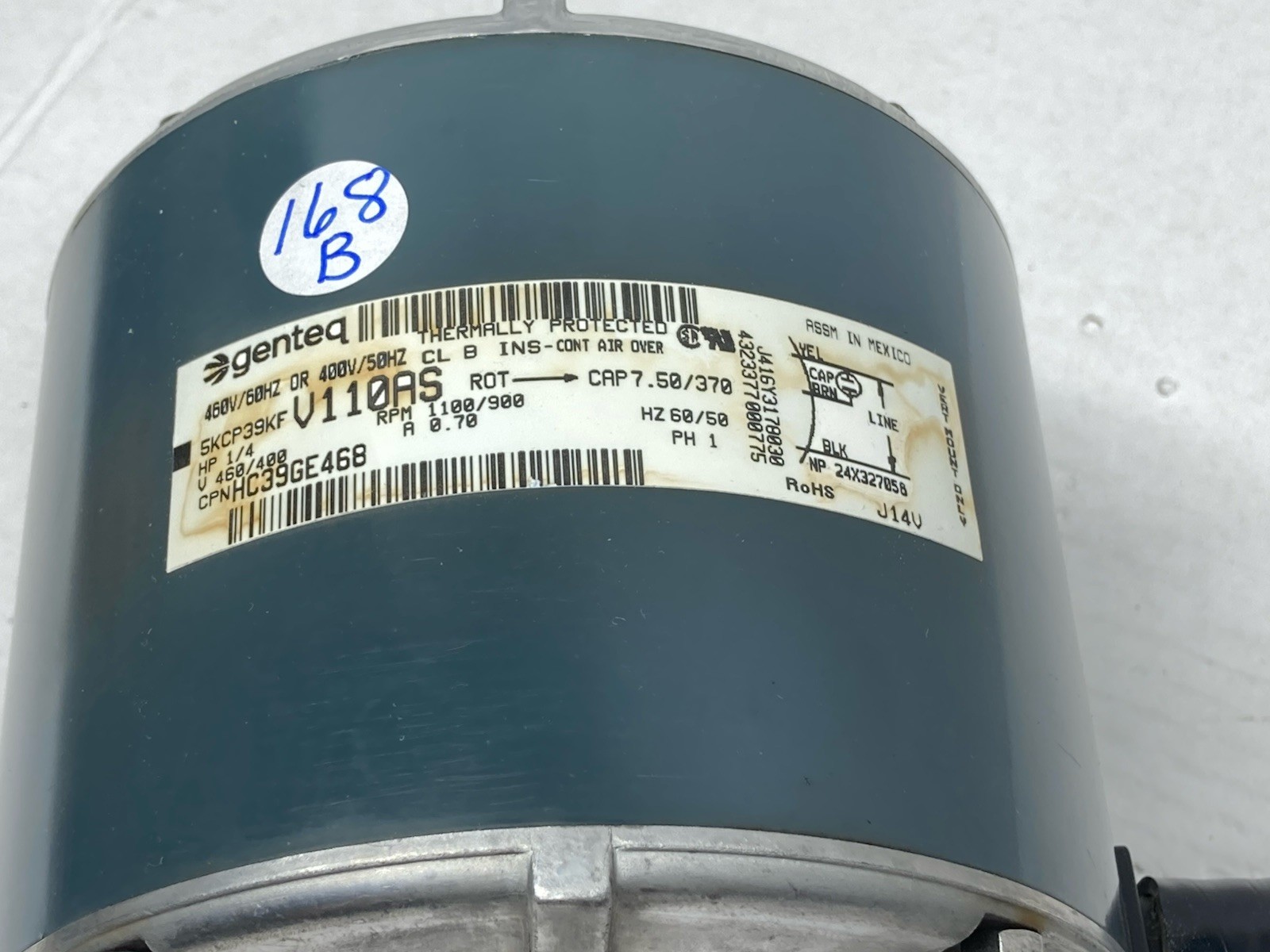 Carrier HC39GE468 Genteq 5KCP39KFV110AS Condenser Fan Motor, 1/4 HP 460V