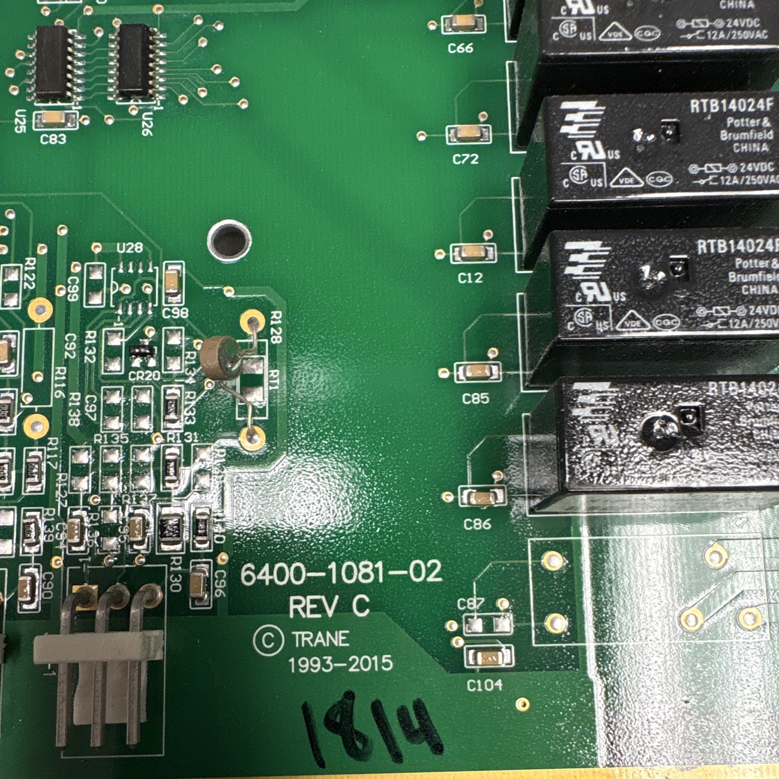 Trane HVAC Control Board PCB 6400-1081-02 Rev C 24VDC 12A 12in