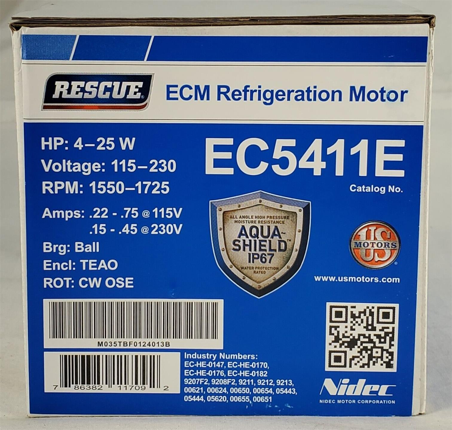 US Motors RESCUE ECM Refrigerator Motor – EC5411E – HP 4-25W – V 115-230