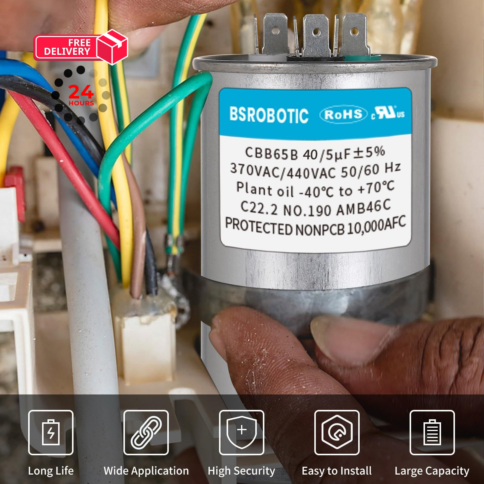 35/5 440v CBB65B AC Capacitor – 35+5 uf ±5% MFD 370/440 Volt Dual Run 35+5uf