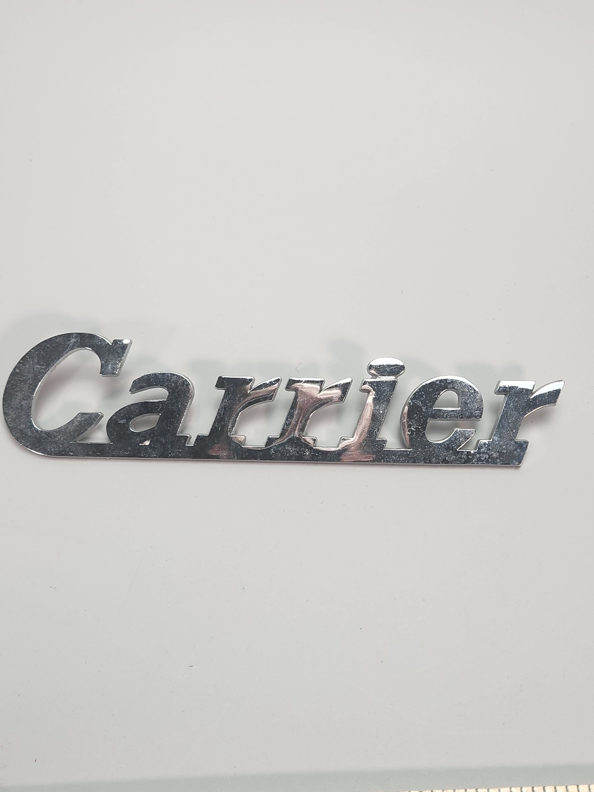 Vintage Carrier HVAC Refrigeration Unit Emblem Logo Badge Chrome Script