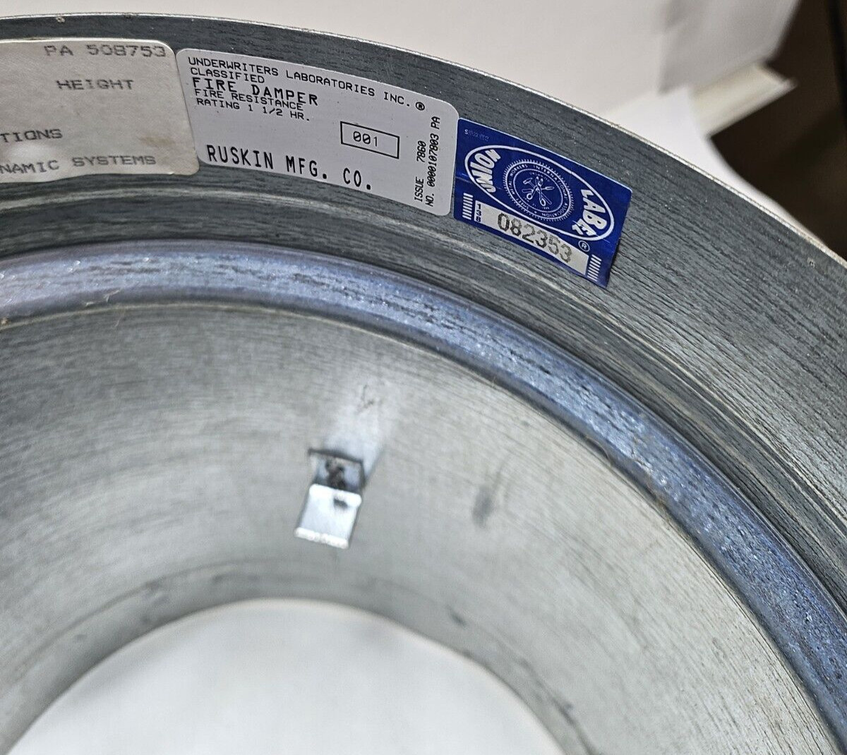 Ruskin FDR25 Rated Round Fire Damper 1-1/2 Hour 165 Degrees 12″ Rnd