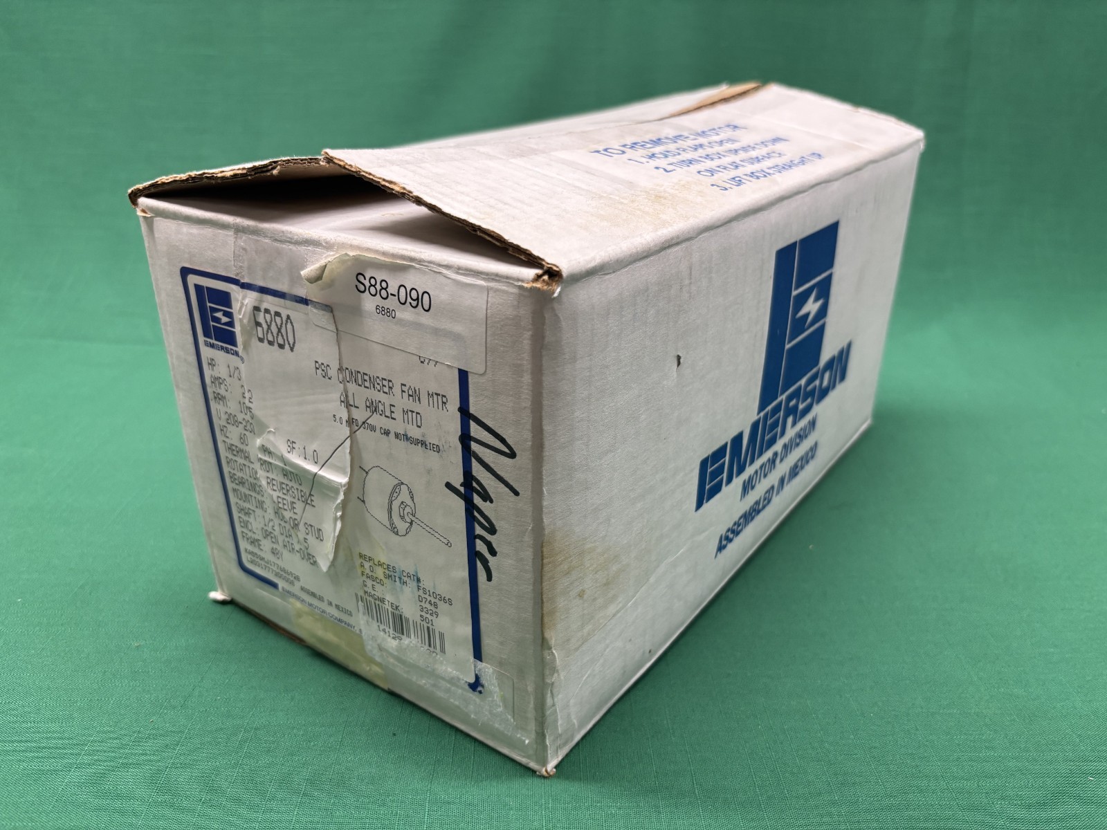 NEW Emerson 6880 PSC Condenser Fan Motor, KA55HXSMJ-1776, 1/3 Hp, 1075 Rpm, (26)