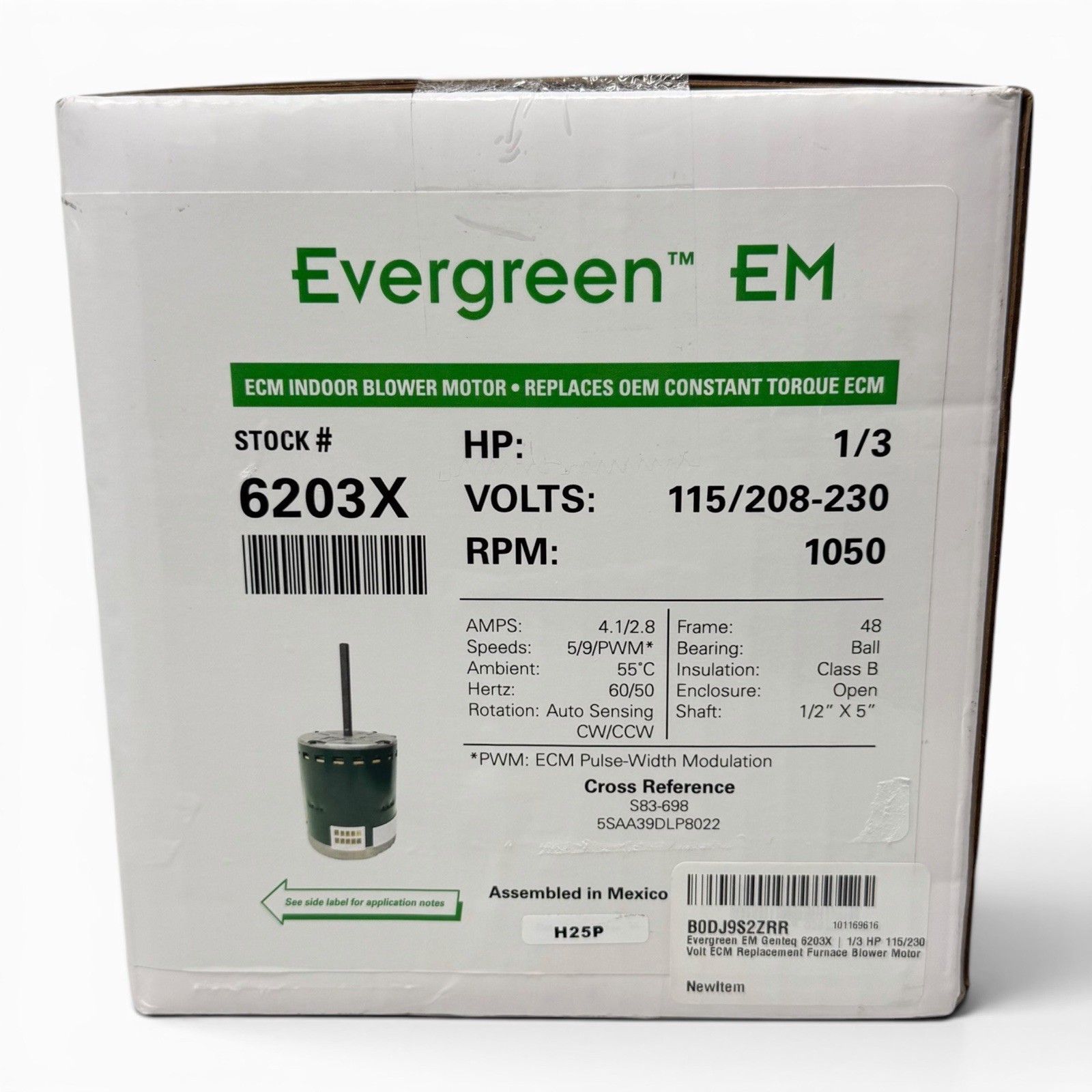 Brand New GENTEQ EVERGREEN EM 6203X INDOOR BLOWER MOTOR 1/3 HP SEALED