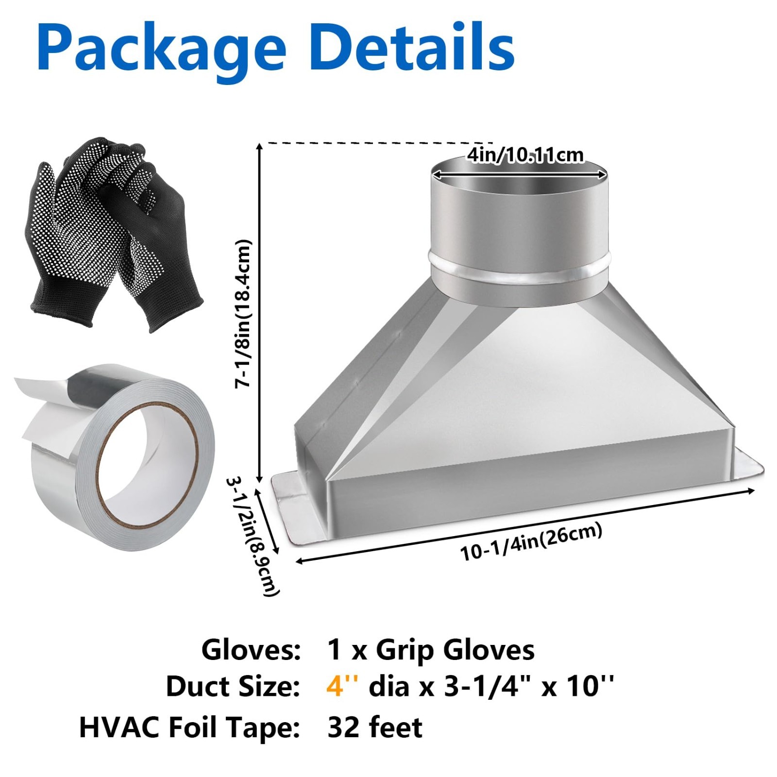 4″ Round to Rectangular Duct Transition Adapter, 3-1/4″x10″ Galvanized Steel for