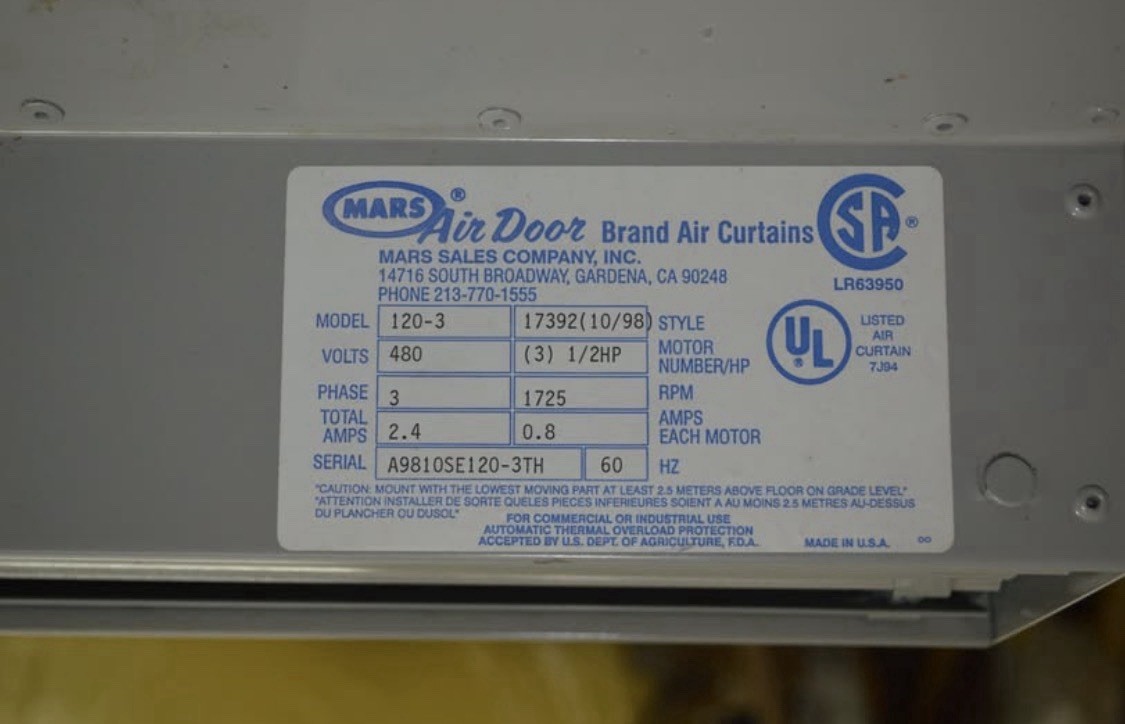 Mars Industrial Air Curtain 144” Steel, STD2 SERIES Commercial/Industrial Hybrid