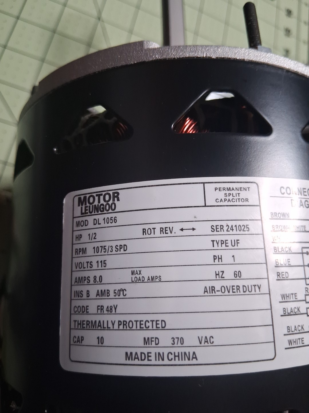DL1036 Blower Motor 1/3 HP 1075 RPM 3-Speed 115V 4.9A 48 Frame Sleeve Bearing