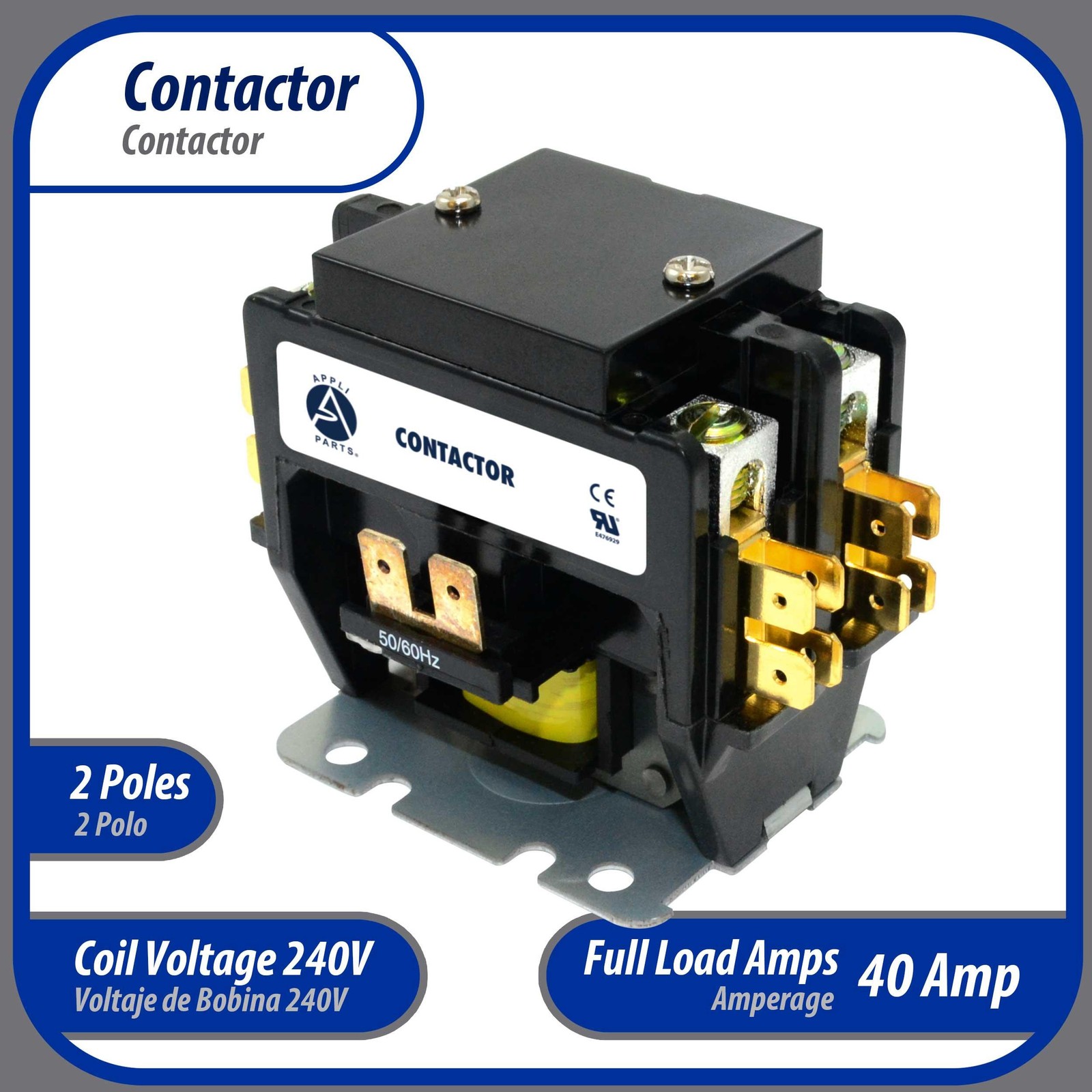 Appli Parts APAC-240240 Heavy Duty 2 Poles Contactor 40 Amp 240 Volts Coil Repla